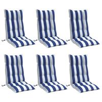 VidaXL Stoelkussens 6 st hoge rug gestreept stof oxford wit en blauw - thumbnail