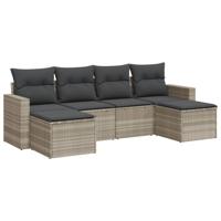 6-delige Loungeset met kussens poly rattan lichtgrijs - thumbnail