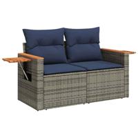 7-delige Loungeset met kussens poly rattan acacia zwart - thumbnail