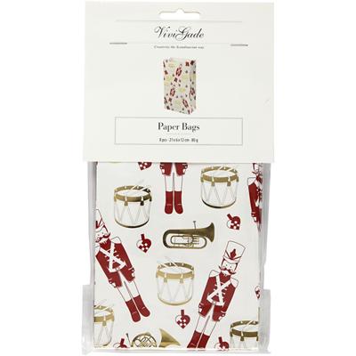 Vivi Gade Papieren zakken, notenkraker, h: 21 cm, afm 6x12 cm, goud, rood, wit, 8 stuk/ 1 doos