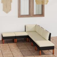 6-delige Loungeset met kussens poly rattan zwart - thumbnail