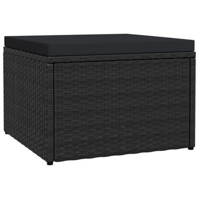 Tuinvoetenbank met kussen poly rattan zwart