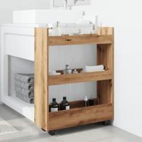 Opbergtrolley smal 3-laags bewerkt hout artisanaal eikenkleurig - thumbnail