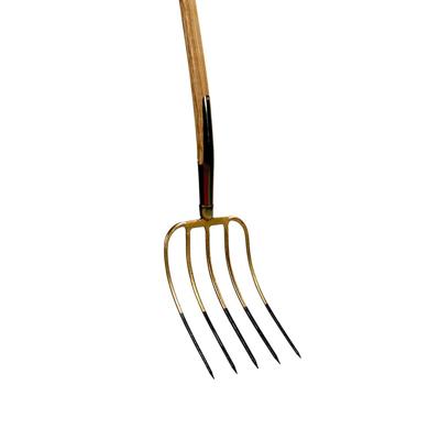Mestvork 5 tanden houten steel 85 cm met D-greep en stift verbinding Mestvork 5 tanden houten steel 85 cm met D-greep en stift verbinding