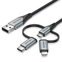 Vention CQJHF mobiele telefoonkabel Grijs 1 m USB A Lightning + micro-USB B + USB C - thumbnail