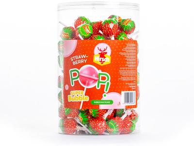Hirsch Super Bubble Lolly Strawberry, 100 stuks, pot van 1,7 kg