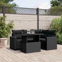 5-delige Loungeset met kussens poly rattan zwart - thumbnail