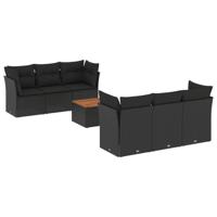 7-delige Loungeset met kussens poly rattan zwart - thumbnail