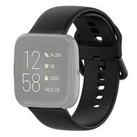 Fitbit Versa 1 / 2 & Lite siliconen sportbandje met gespsluiting - Zwart - Maat: Large - thumbnail