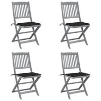 Tuinstoelen 4 st inklapbaar met kussens massief acaciahout - thumbnail