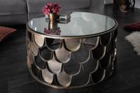 Ronde salontafel ABSTRACT 60cm antiek messing metaal glas industrieel visschub design - 40110 - thumbnail