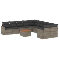 11-delige Loungeset met kussens poly rattan grijs - thumbnail