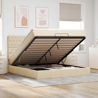 Ottoman bed met matras en LED's 160x200cm stof crèmekleurig