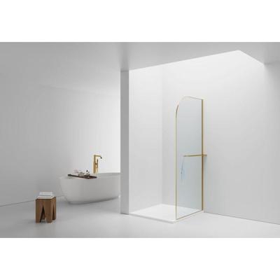 Aloni Douchewand - 100x200cm - afgeronde hoeken - veiligheidsglas - 6mm - handdoekhouder - goud geborsteld DW-100BG
