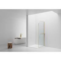Aloni Douchewand - 100x200cm - afgeronde hoeken - veiligheidsglas - 6mm - handdoekhouder - goud geborsteld DW-100BG - thumbnail