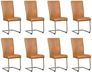 Set van 8 Cognac leren industriële eetkamerstoelen Dry - poot rond rvs - Granada leer Sahara (cognac leer)