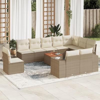 11-delige Tuinset met kussens poly rattan beige - thumbnail