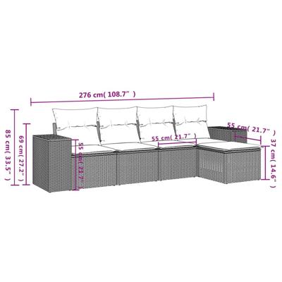 5-delige Loungeset met kussens poly rattan beige - thumbnail