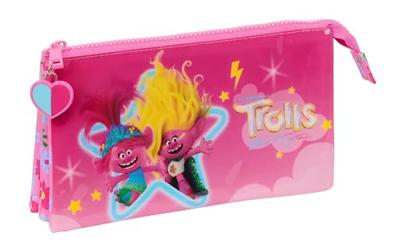 Pennenetui met 3 vakken Trolls Roze 22 x 12 x 3 cm