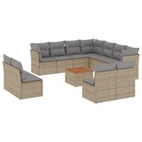 12-delige Loungeset met kussens poly rattan gemengd beige - thumbnail