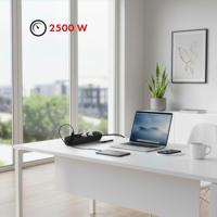 Maclean stekkerdoos, verlengkabel met 3 stopcontacten + 3xUSB, 110-240V AC 50/60Hz, 2,1A max 2500W, 1,5m, zwart, MCE394 B - thumbnail