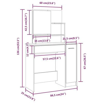 Kaptafelset 86,5x35x136 cm betongrijs - thumbnail