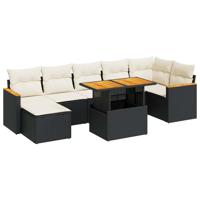 8-delige Loungeset met kussens poly rattan zwart - thumbnail
