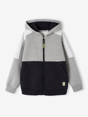 Sportieve sweater met rits en capuchon, colourblock effect, jongens gemêleerd grijs Sportieve sweater met rits en capuchon, colourblock effect, jongens gemêleerd grijs