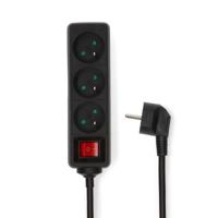 Stekkerdoos | France / Type-E (CEE 7/6) | 3-wegs | 5.00 m | 3680 W | 16 A | Soort aarding: Aardpen | 230 V AC 50/60 Hz | Hoek van stopcontact: 45 ° | H05VV-F 3G 1,5 mm² | Aan/uit knop | Zwart - thumbnail