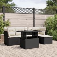 6-delige Loungeset met kussens poly rattan zwart - thumbnail