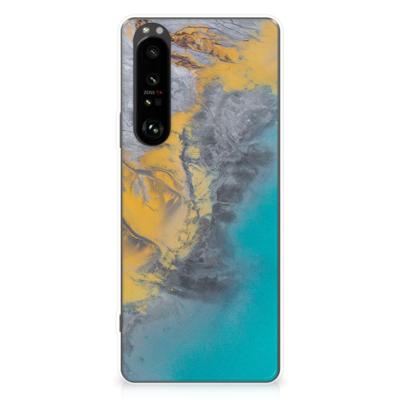Sony Xperia 1 III | TPU | Siliconen hoesje | Marble Blue Gold Sony Xperia 1 III | TPU | Siliconen hoesje | Marble Blue Gold