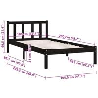Bedframe massief grenenhout zwart 100x200 cm - thumbnail