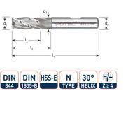 Rotec HSS-E Vingerfrees, ongecoat, ø20 - ø20x38x104xø20mm Z=4 / DIN 844-B / kort - 6102000 - thumbnail