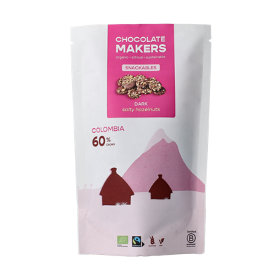 Snackable puur 60% met hazelnoot bio 100 Gram Snackable puur 60% met hazelnoot bio 100 Gram