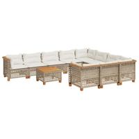 11-delige Tuinset met kussens poly rattan beige - thumbnail