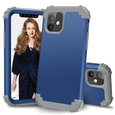 Voor iPhone 11 PC + silicone driedelige anti-drop mobiele telefoon bescherming Bback cover (blauw)