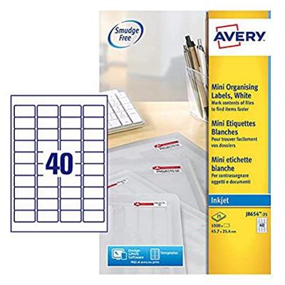 Etiket Avery J8654-25 45.7x25.4mm wit 1000 etiketten Etiket Avery J8654-25 45.7x25.4mm wit 1000 etiketten