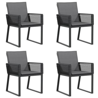 Tuinstoelen 4 st met kussens poly rattan zwart - thumbnail