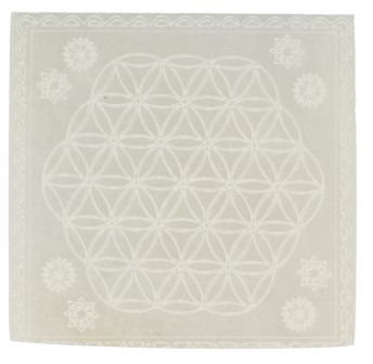 Edelsteen Seleniet Oplaadsteen met Levensbloem Vierkant (10 cm)