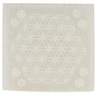 Edelsteen Seleniet Oplaadsteen met Levensbloem Vierkant (10 cm) - thumbnail