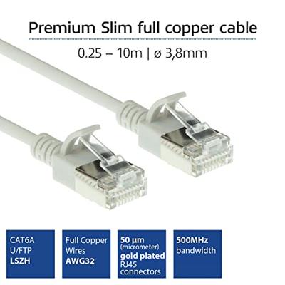 ACT DC7052 LSZH U/FTP CAT6A Datacenter Slimline Patchkabel Snagless | RJ45 Connectoren | Grijs | 25 cm