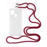 Shop4 - Samsung Galaxy A21s Hoesje - Zachte Back Case met Koord Donker Rood - thumbnail