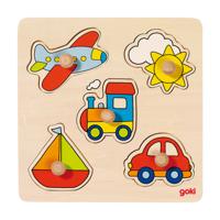 Goki houten noppenpuzzel voertuigen - thumbnail