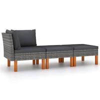 3-delige Loungeset poly rattan en massief eucalyptushout - thumbnail
