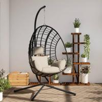 VidaXL Hangstoel met standaard rattan en staal beige - thumbnail