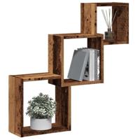 Wandplanken kubus 68x15x68 cm bewerkt hout oud houtkleurig - thumbnail