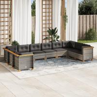 10-delige Loungeset met kussens poly rattan grijs - thumbnail