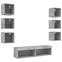 8-delige Tv-wandmeubelset met LED bewerkt hout betongrijs - thumbnail