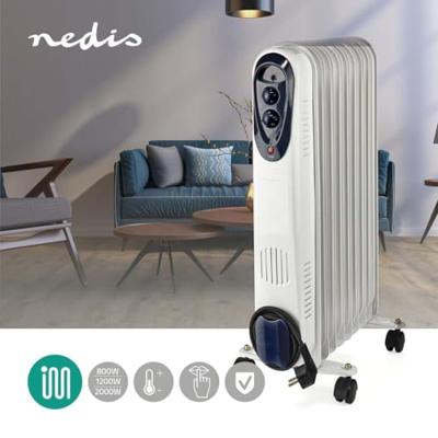 Nedis htoi30wt9 mobiele olieradiator 800 / 1200 / 2000 w 9 vinnen instelbare thermostaat 3 warmte standen omvalpreventie wit