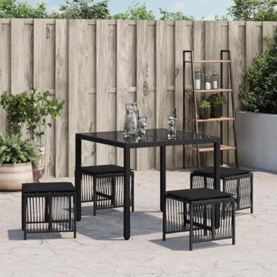 Tuinkrukken 4 st met kussens 41x41x36 cm poly rattan zwart